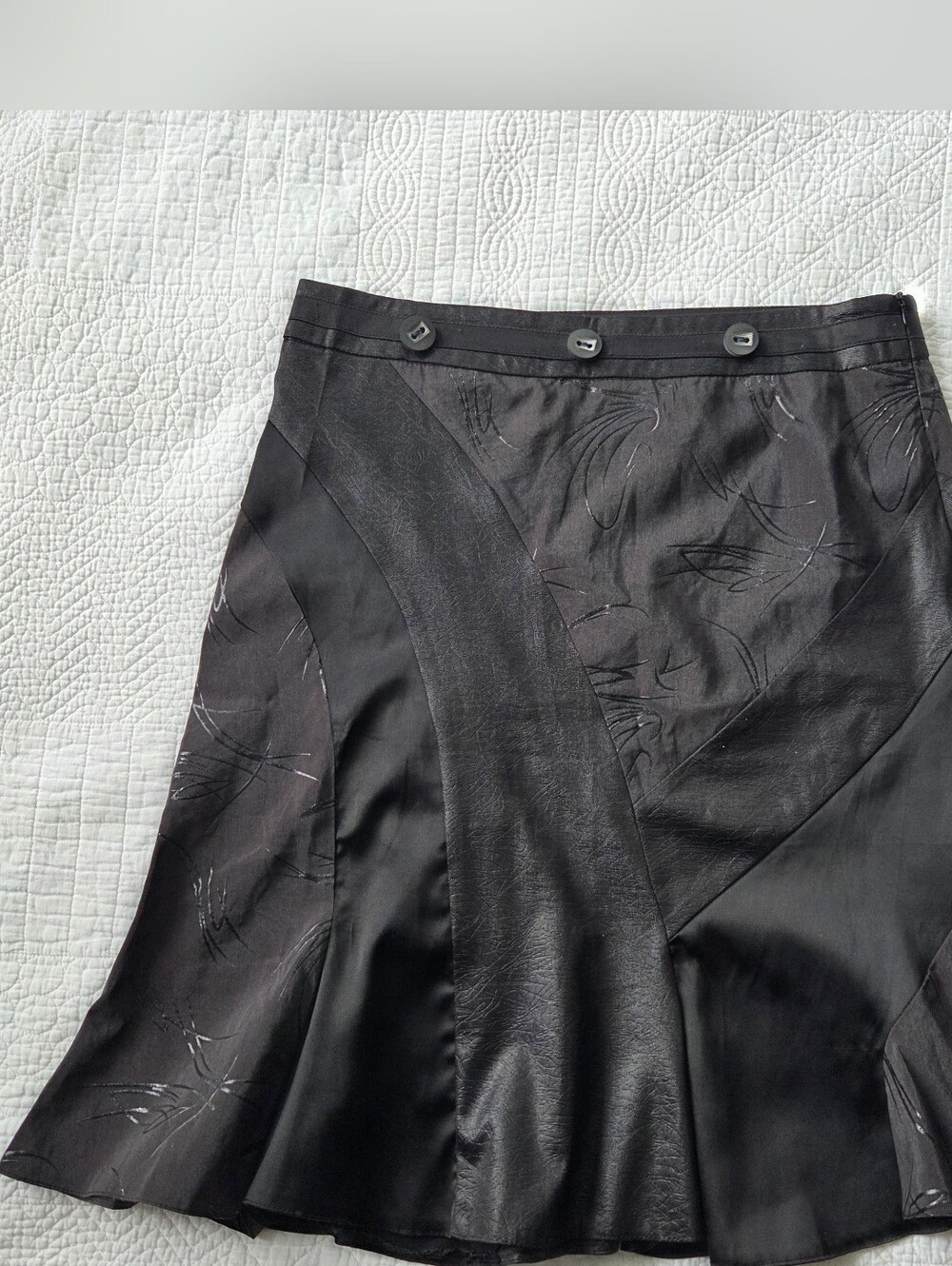 Vintage Black Panel A-Line Skirt with Button Waist